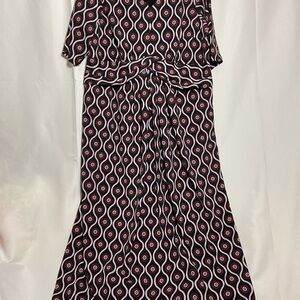 eShakti Soft women’s Black, Red and Pink Tiered Peplum Short Sleeve Dress